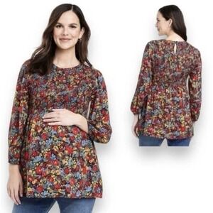 Long Sleeve Smocked Maternity Top.‎ Size M Isabel Maternity by Ingrid & Isabel